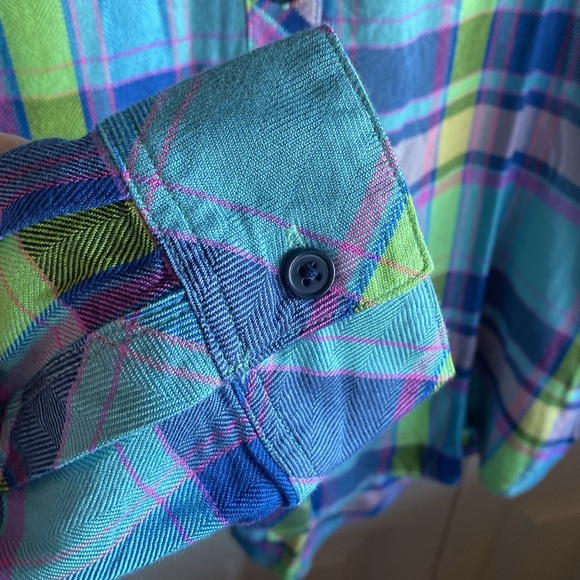 Rails NWT Hunter Lime Berry 100% Rayon Button down Long Sleeve Plaid Blouse med - Picture 8 of 15
